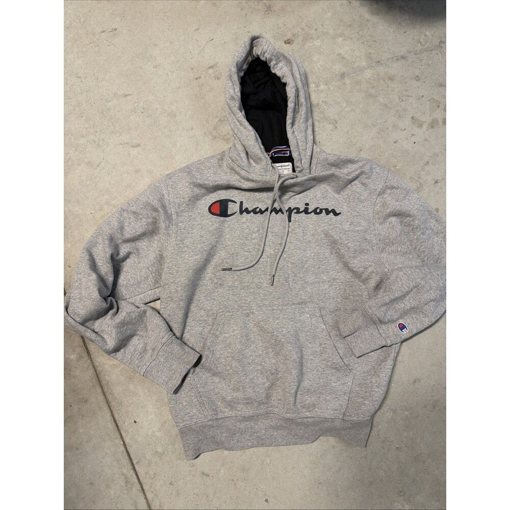 Champion Reverse Weave Hoodie Heather Gray Embroidered Script Logo Mens Small